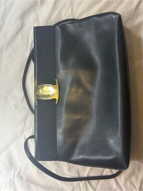 Salvatore Ferragamo Black and Gold Logo Interior Handbag